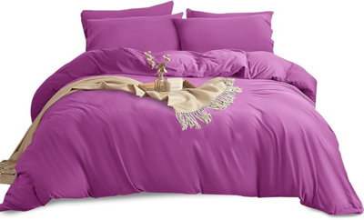 B&Q -  Plain 3-Piece Duvet Purple Quilt Cover Breathable Microfiber Reversible Super King Set With Pillowcase 260 X 220 Cm