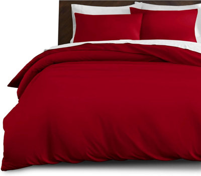 B&Q -  Plain 3-Piece Duvet Burgundy Quilt Cover Breathable Microfiber Reversible Super King Set With Pillowcase 260 X 220 Cm