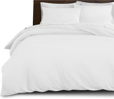 B&Q -  Plain 3-Piece Duvet  White Quilt Cover Breathable Microfiber Reversible Super King Set With Pillowcase 260 X 220 Cm