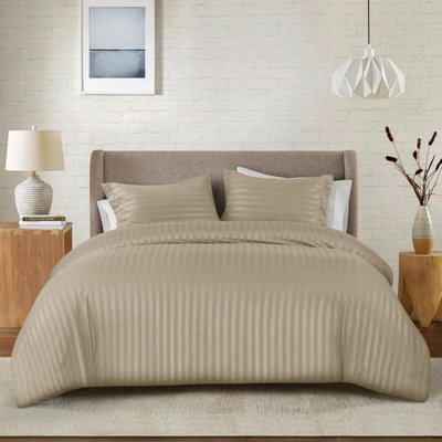 Ameha Stripe Duvet Set With Pillowcase Reversible Bedding & Soft Microfiber Cover Beige Single Size 135X200Cm from B&Q