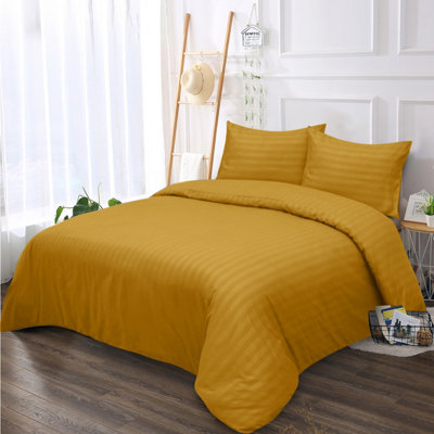 Ameha Stripe Duvet Set With Pillowcase Reversible Bedding & Soft Microfiber Cover Ochre Double Size 200X200Cm from B&Q