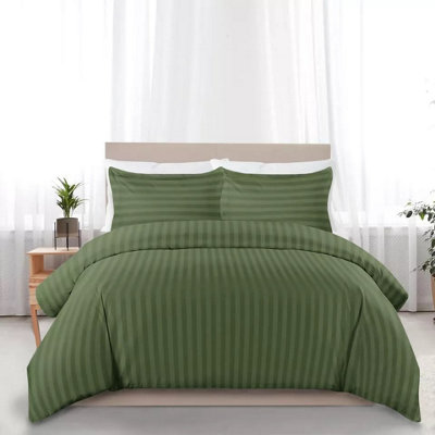 Ameha Stripe Duvet Set With Pillowcase Reversible Bedding & Soft Microfiber Cover Olive Green Double Size 200X200Cm from B&Q