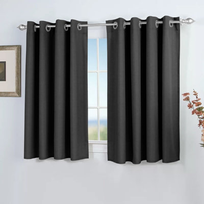 Ameha Plain Blackout Curtain 230Gsm Thick Thermal Insulated Ready Made Eyelet Dark Grey Curtains 46''x54'' Pair With 2X Tie Backs from B&Q