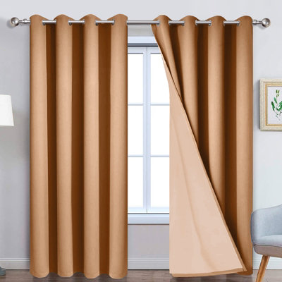 Ameha Beige Plain Blackout Curtain 66''x72''Ringtop Ready Made Thermal Insulated Eyelet Top Bedroom Living Room Decor from B&Q