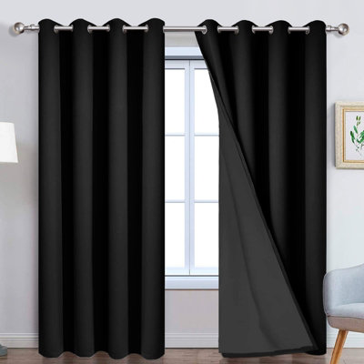 Ameha Black Plain Blackout Curtain 66''x72'',ringtop Ready Made Thermal Insulated Eyelet Top Bedroom Living Room Decor from B&Q