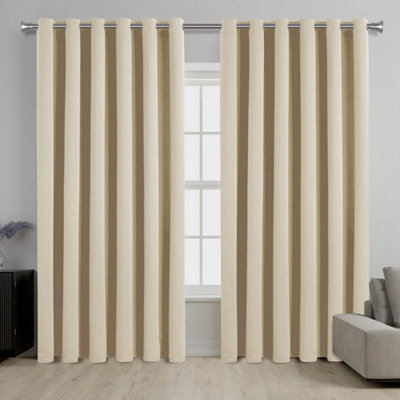 Ameha Cream Plain Blackout Curtain 66''x72'',ringtop Ready Made Thermal Insulated Eyelet Top Bedroom Living Room Decor from B&Q