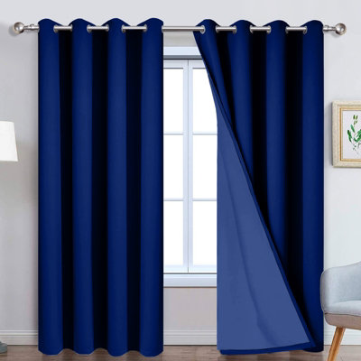 Ameha Navy Plain Blackout Curtain 66''x72''Ringtop Ready Made Thermal Insulated Eyelet Top Bedroom Living Room Decor from B&Q