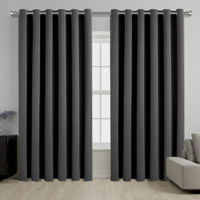 Ameha Dark Grey Blackout Eyelet Curtains Ready Made Ring Top Thermal Insulated Heavy Thick Curtain 66''x90'' Bedroom Living Room from B&Q