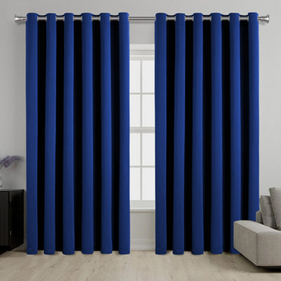 Ameha Navy Blackout Eyelet Curtains Ready Made Ring Top Thermal Insulated Heavy Thick Curtain 66''x90'' Bedroom Living Room Uk from B&Q
