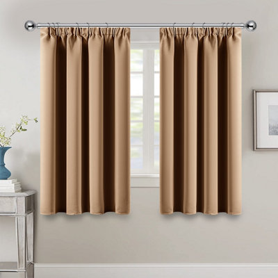 Ameha Plain Blackout Curtain Thick Thermal Insulated Pencil Pleat Beige Kitchen Curtains 46''x54'' Pair With 2X Tie Backs from B&Q