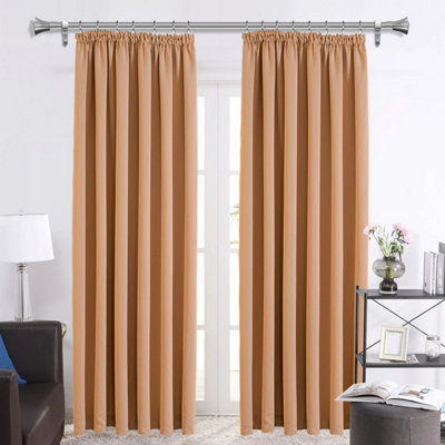 Ameha Beige Blackout Curtain Pencil Pleat Curtain 66''x72'' Thick Thermal Insulated Curtains Pair With Tie Backs Living Room Decor from B&Q