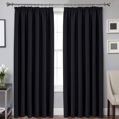 Ameha Black Blackout Curtain Pencil Pleat Curtain 66''x72'' Thick Thermal Insulated Curtains Pair With Tie Backs Living Room Decor from B&Q