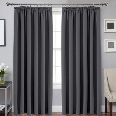 Ameha Dark Grey Blackout Curtain Pencil Pleat Curtain 66''x72'' Thick Thermal Insulated Curtains Pair Living Room Decor from B&Q