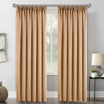 Ameha Beige Blackout Pencil Pleat Curtains Ready Made Thermal Insulated Heavy Thick Curtain 66''x90'' Bedroom Living Room Uk from B&Q