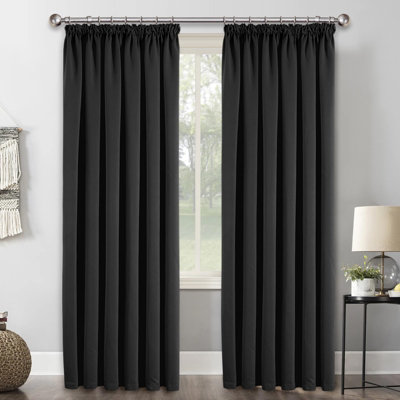 Ameha Black Blackout Pencil Pleat Curtains Ready Made Thermal Insulated Heavy Thick Curtain 66''x90'' Bedroom Living Room Uk from B&Q