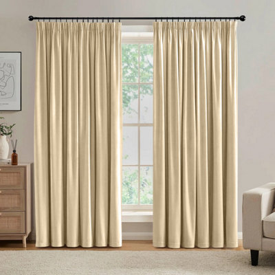 Ameha Cream Blackout Pencil Pleat Curtains Ready Made Thermal Insulated Heavy Thick Curtain 66''x90'' Bedroom Living Room Uk from B&Q