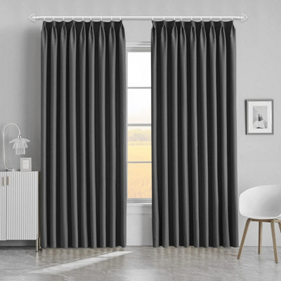 Ameha Dark Grey Blackout Pencil Pleat Curtains Ready Made Thermal Insulated Heavy Thick Curtain 66''x90'' Bedroom Living Room Uk from B&Q