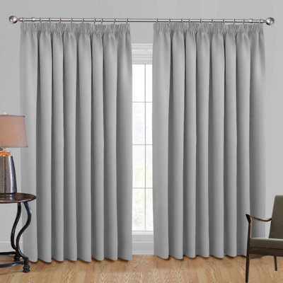 Ameha Light Grey Blackout Pencil Pleat Curtains Ready Made Thermal Insulated Heavy Thick Curtain 66''x90'' Bedroom Living Room Uk from B&Q