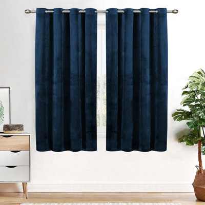 Ameha Velvet Curtains Ready Made Ring Top For Insulated Thick Thermal Eyelet Blackout Curtain Pair With Tie Backs 46''x54'' from B&Q