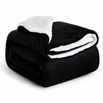 Ameha Thick Reversible Black Sherpa Fleece Blanket Double 150X200Cm Soft Warm Plush Throw For Bed Sofa Travel And Pets from B&Q