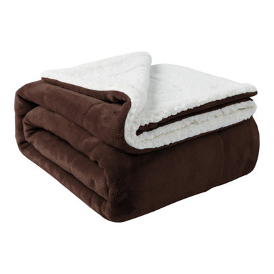 Ameha Sherpa Fleece Blanket Coffee Soft Thick & Fluffy Reversible Smooth Touch Warm Throw Double 150X200Cm from B&Q