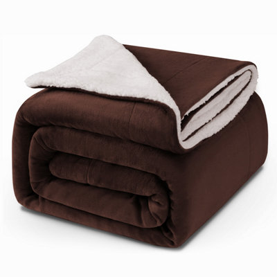 Ameha Sherpa Fleece Blanket Coffee Soft Thick & Fluffy Reversible Smooth Touch Warm Throw King 200X240Cm from B&Q