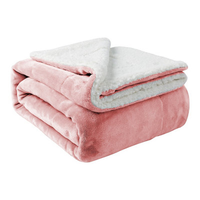 Ameha Sherpa Fleece Blanket Soft Thick & Warm Reversible Throw For SofaBed & Travel Pink Double 150X200Cm from B&Q