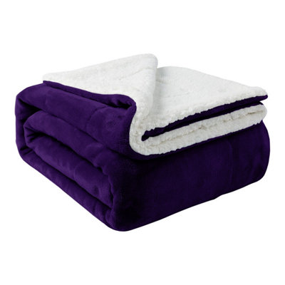 Ameha Sherpa Fleece Blanket For BedSofa & Travel Soft Fluffy Thick & Reversible Throw Purple Single 130X150Cm from B&Q