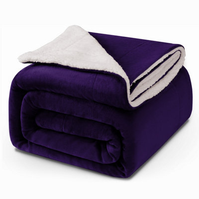 Ameha Sherpa Fleece Blanket For BedSofa & Travel Soft Fluffy Thick & Reversible Throw Purple King 200X240Cm from B&Q