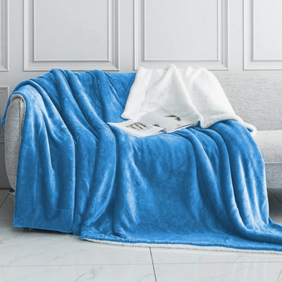 Ameha Sherpa Fleece Blanket Sky Blue Soft Thick & Reversible Plush Warm Comfort Throw Double 150X200Cm from B&Q