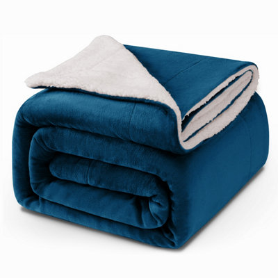 Ameha Sherpa Fleece Blanket Soft Thick Plush Warm & Reversible Throw King Teal Size 200X240Cm from B&Q