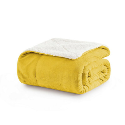 Ameha Sherpa Fleece Blanket Single Ochre 130X150Cm Reversible Throw For SofaBed & Travel from B&Q