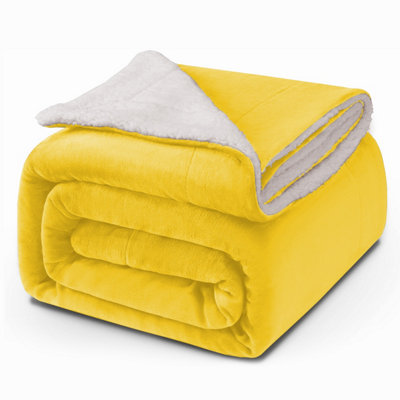 Ameha Sherpa Fleece Blanket King Ochre 200X240Cm Reversible Throw For SofaBed & Travel from B&Q