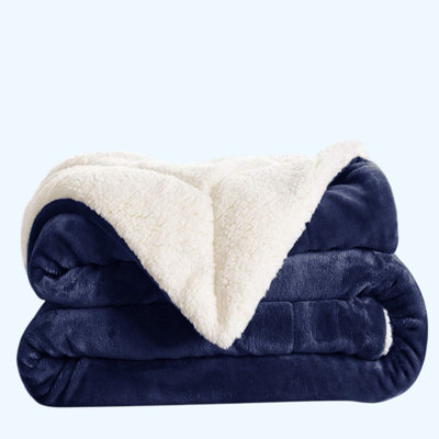 Ameha Sherpa Fleece Blanket Bed Throws For Sofas Large Soft Thick Fluffy Reversible Winter Warm Navy Single Size 130X150Cm from B&Q