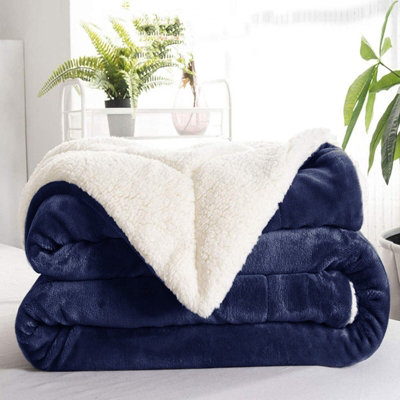Ameha Sherpa Fleece Blanket Bed Throws For Sofas Large Soft Thick Fluffy Reversible Winter Warm Navy Double Size 150X200Cm from B&Q