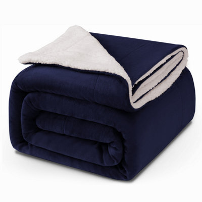 Ameha Sherpa Fleece Blanket Bed Throws For Sofas Large Soft Thick Fluffy Reversible Winter Warm Navy Super King Size 230X270Cm from B&Q