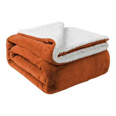 Ameha Sherpa Fleece Blanket Rust Reversible Throw Soft Thick & Warm For Sofa Bed & Travel Double 150X200Cm from B&Q