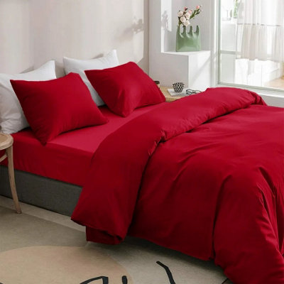 Ameha Plain Duvet Cover 4-Piece Luxury Quilt Cover With Fitted Sheet & Pillowcases Complete Bedding Set from B&Q