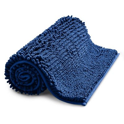 Ameha Navy Chenille Mat 50X80CmExtra SoftNon-SlipAbsorbent Bath Rug & Doormat from B&Q