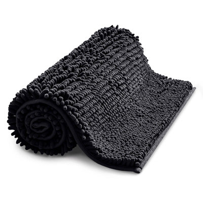 Ameha Black Chenille Mat 40X60CmExtra SoftNon-SlipAbsorbent Bath Rug & Doormat from B&Q
