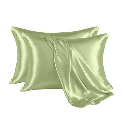 Ameha Mint Stain Silk Pillowcase Ultra Soft Anti Wrinkle Pillow Cover For Hair & Skin Friendly Standard Size 50X75Cm Pair