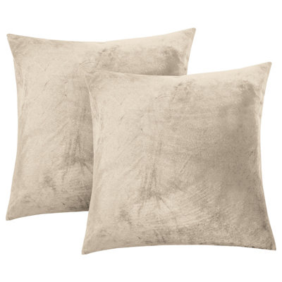 Ameha Beige Plain Velvet Cushion Covers18X18 InchPack Of 2Breathable & Hypoallergenic With Hidden Zip Closure from B&Q