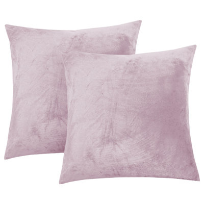 Ameha Pink Plain Velvet Cushion Covers18X18 InchPack Of 2Breathable & Hypoallergenic With Hidden Zip Closure from B&Q