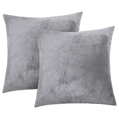 Ameha Silver Plain Velvet Cushion Covers18X18 InchPack Of 2Breathable & Hypoallergenic With Hidden Zip Closure from B&Q