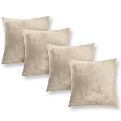 Ameha Beige Plain Velvet Cushion Covers18X18 InchPack Of 4Breathable & Hypoallergenic With Hidden Zip Closure from B&Q