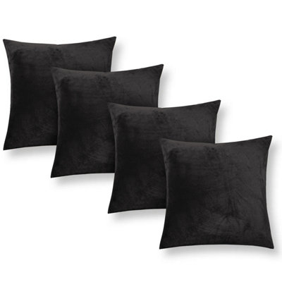 Ameha Black Plain Velvet Cushion Covers18X18 InchPack Of 4Breathable & Hypoallergenic With Hidden Zip Closure from B&Q