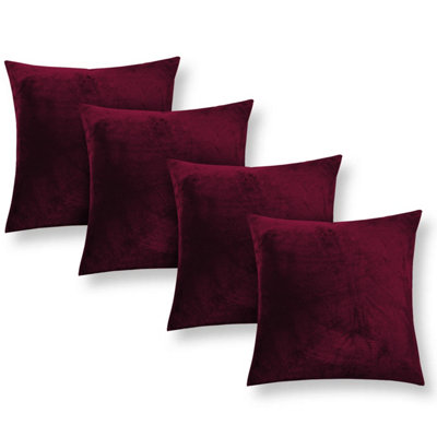 Ameha Burgundy Plain Velvet Cushion Covers18X18 InchPack Of 4Breathable & Hypoallergenic With Hidden Zip Closure from B&Q