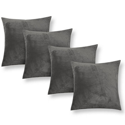 Ameha Grey Plain Velvet Cushion Covers18X18 InchPack Of 4Breathable & Hypoallergenic With Hidden Zip Closure from B&Q