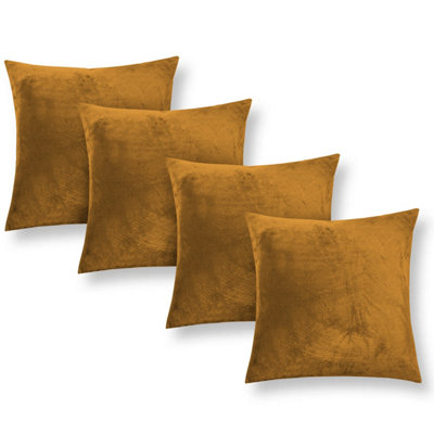 Ameha Ochre Plain Velvet Cushion Covers18X18 InchPack Of 4Breathable & Hypoallergenic With Hidden Zip Closure from B&Q