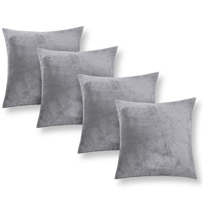 Ameha Silver Plain Velvet Cushion Covers18X18 InchPack Of 4Breathable & Hypoallergenic With Hidden Zip Closure from B&Q